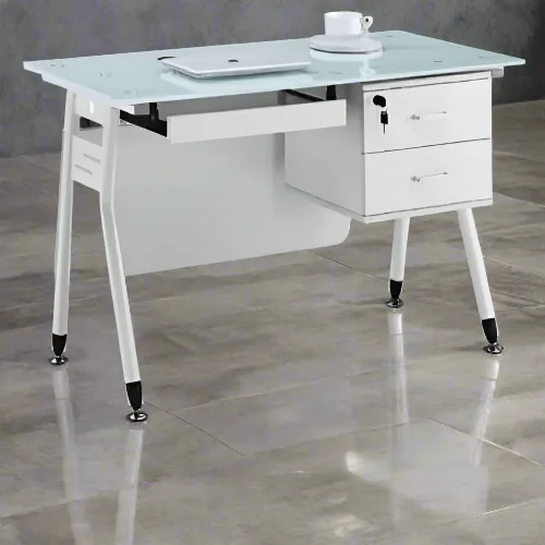 1.2 Metre Glass Top Office Desk-White