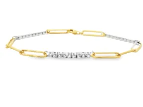 14K Two-Tone Paperclip Diamond Station Bracelet - .82ctw