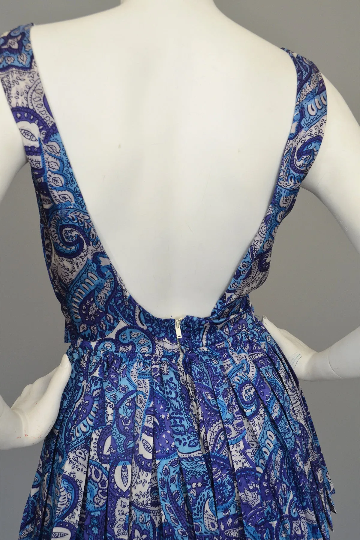 1950s Blue Paisley Vintage Pinup Romper Bathing Suit Playsuit