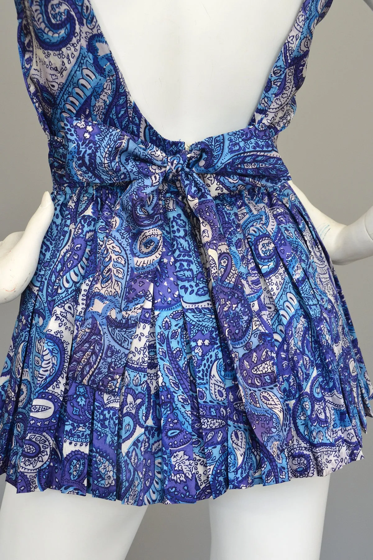 1950s Blue Paisley Vintage Pinup Romper Bathing Suit Playsuit