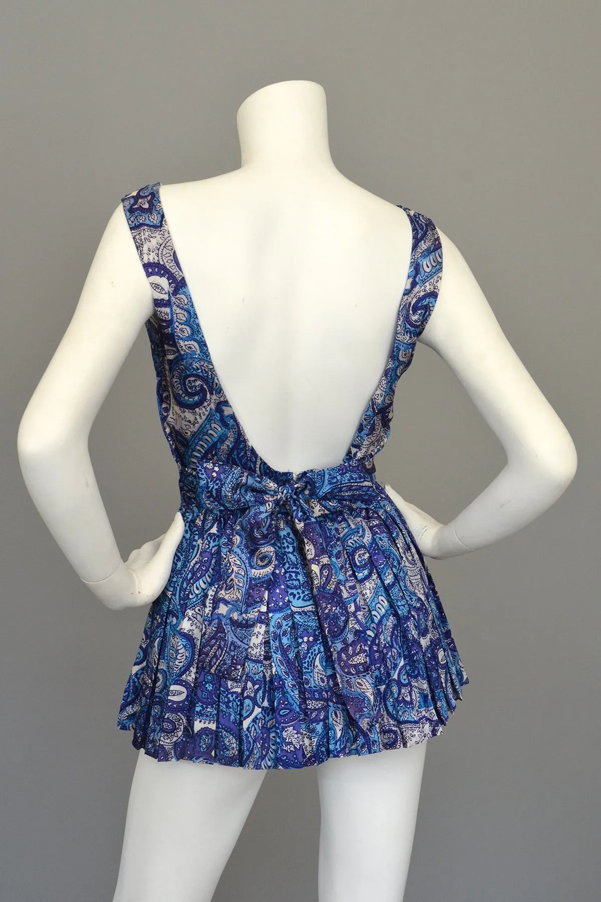 1950s Blue Paisley Vintage Pinup Romper Bathing Suit Playsuit