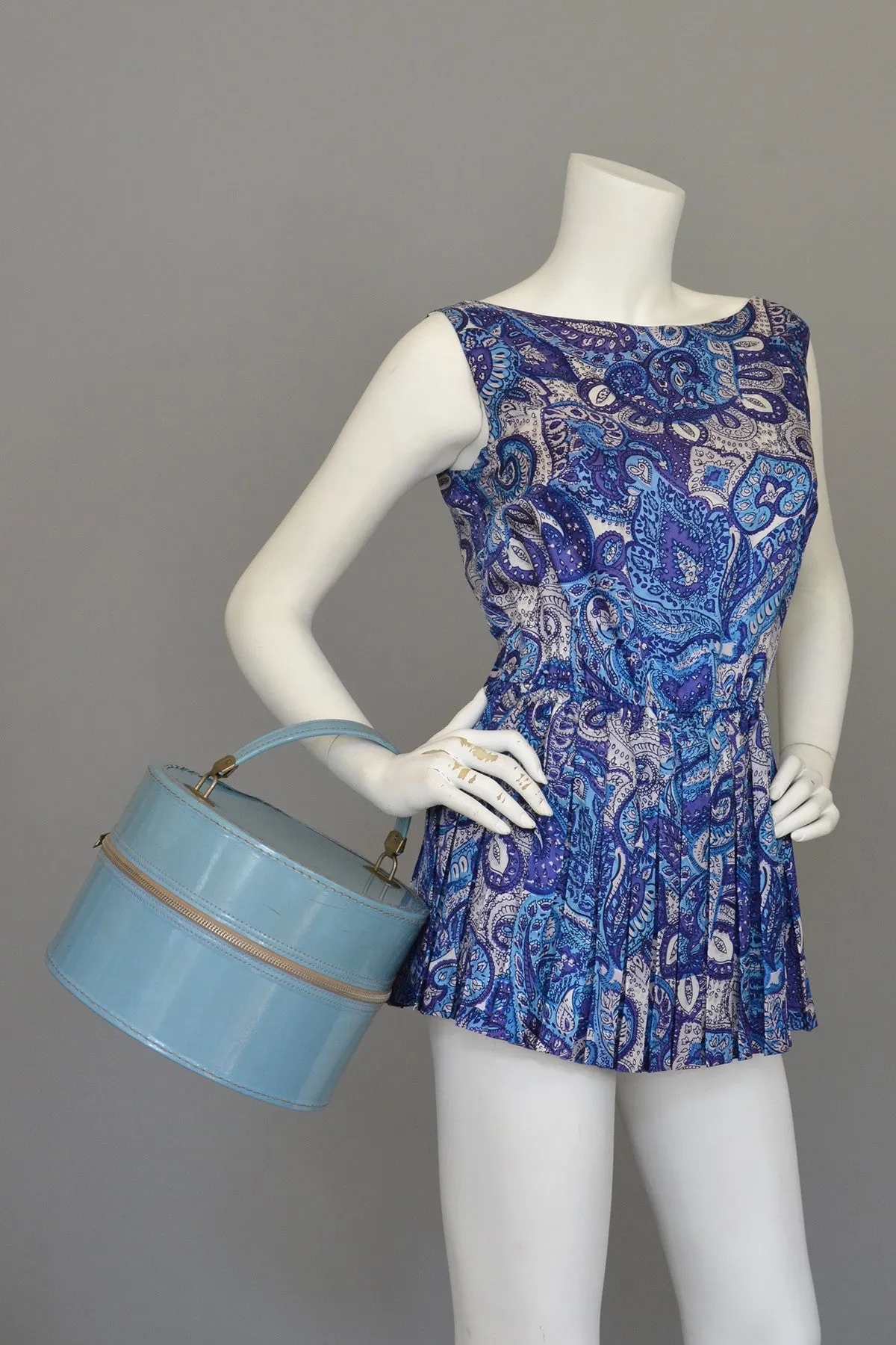 1950s Blue Paisley Vintage Pinup Romper Bathing Suit Playsuit