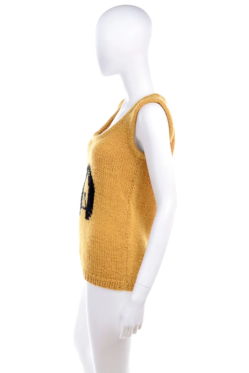 1970's Emilio Lapi Mustard Knit Novelty Dog Sweater Vest