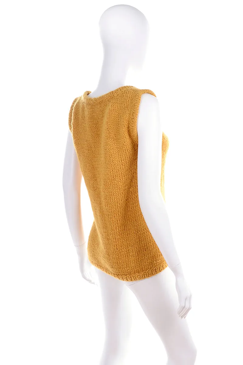 1970's Emilio Lapi Mustard Knit Novelty Dog Sweater Vest