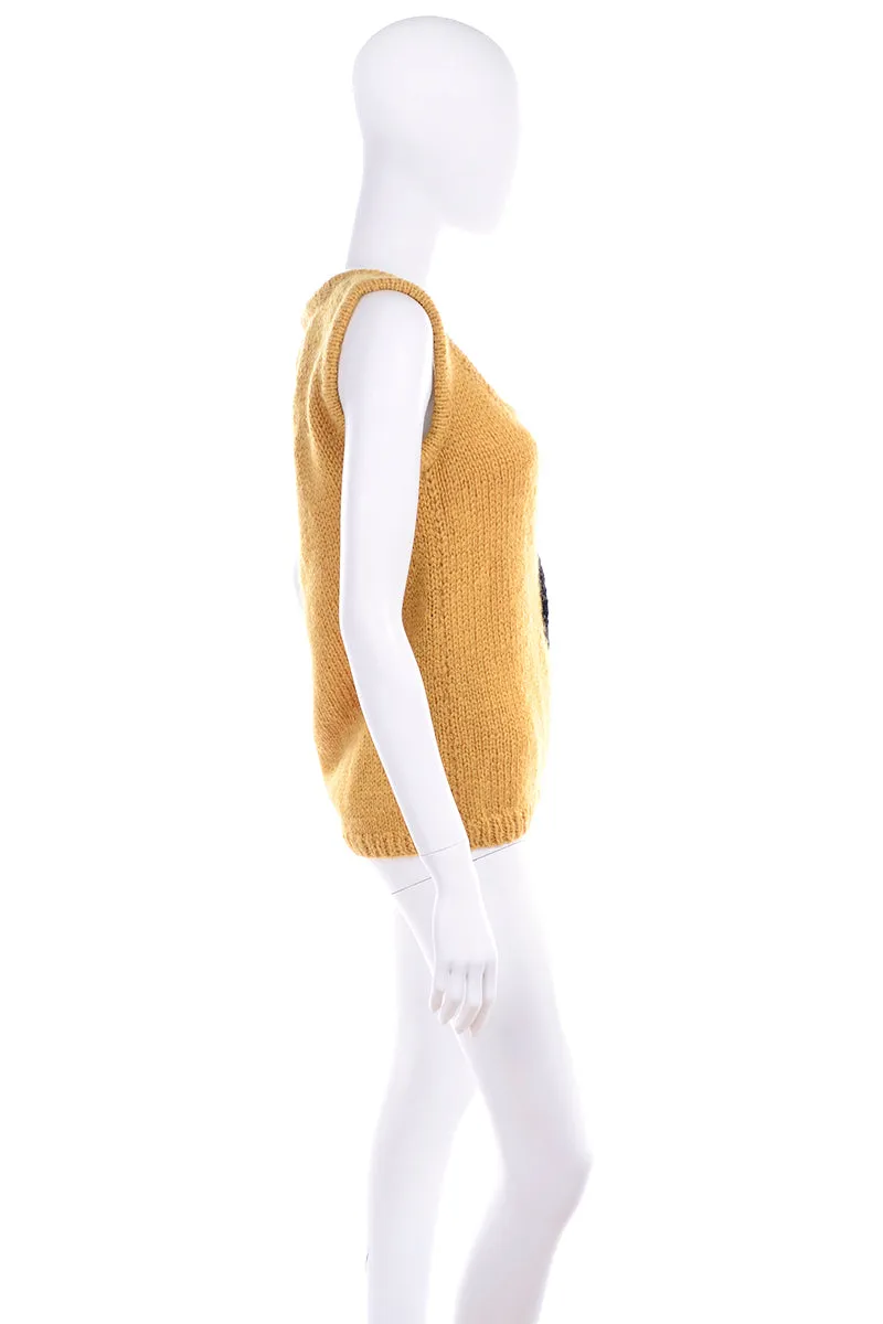 1970's Emilio Lapi Mustard Knit Novelty Dog Sweater Vest