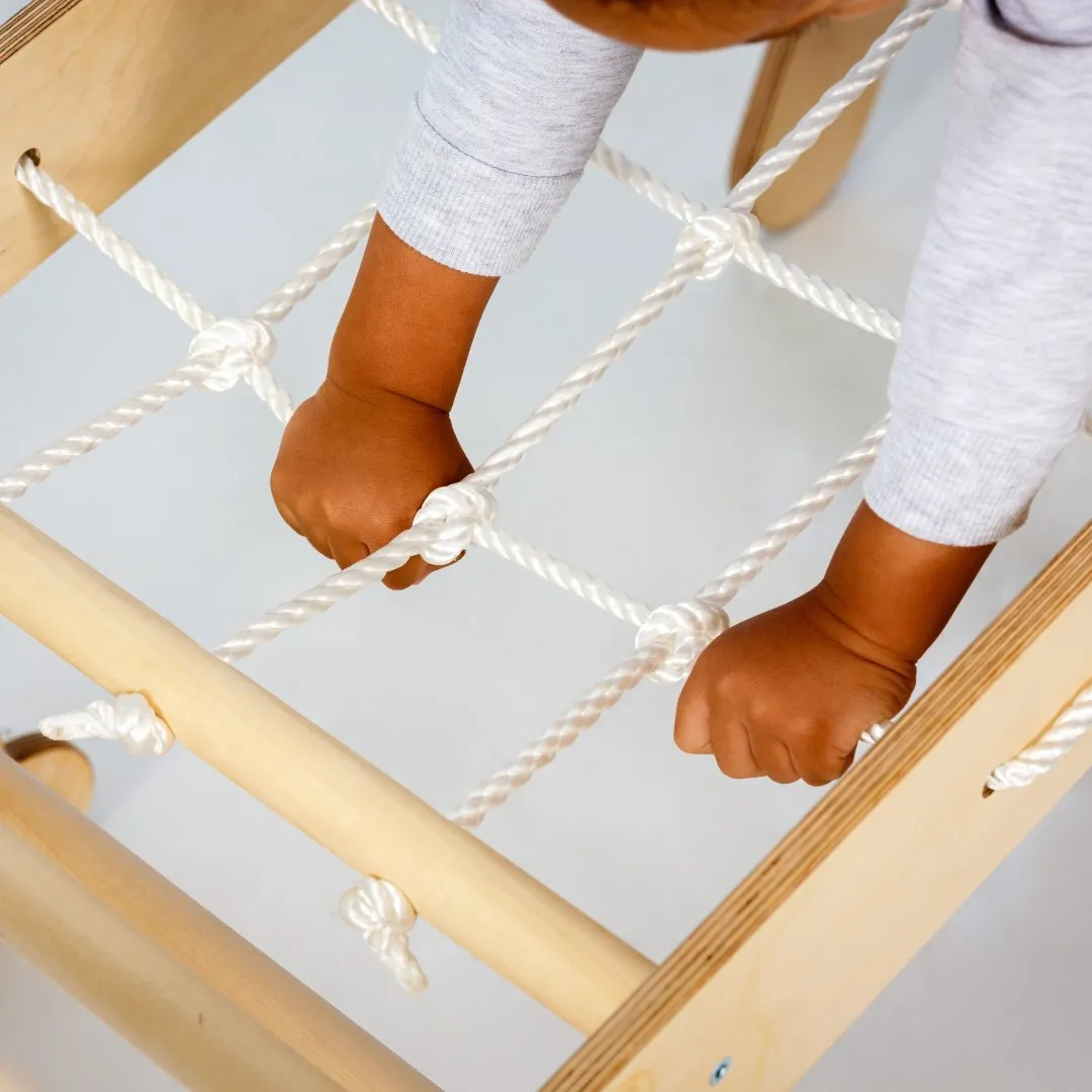 4in1 Montessori Climbing Frame Set: Triangle Ladder   Arch/Rocker   Slide Board/Ramp   Netting Rope