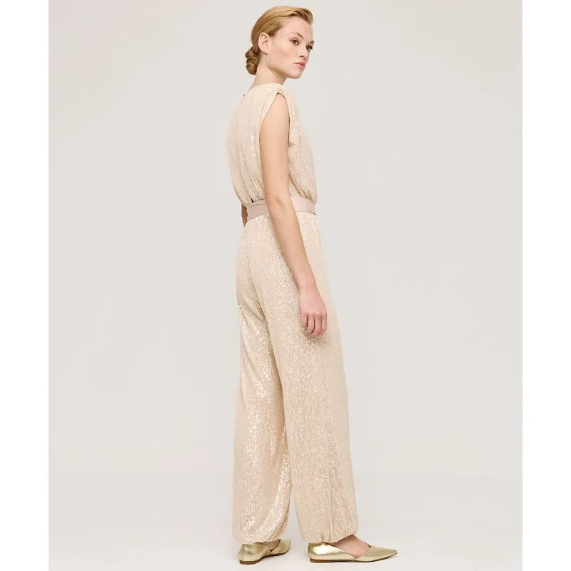 Access Fashion Champagne Coloured Wrap Sequin Jumpsuit