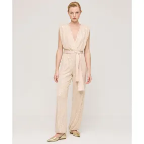 Access Fashion Champagne Coloured Wrap Sequin Jumpsuit