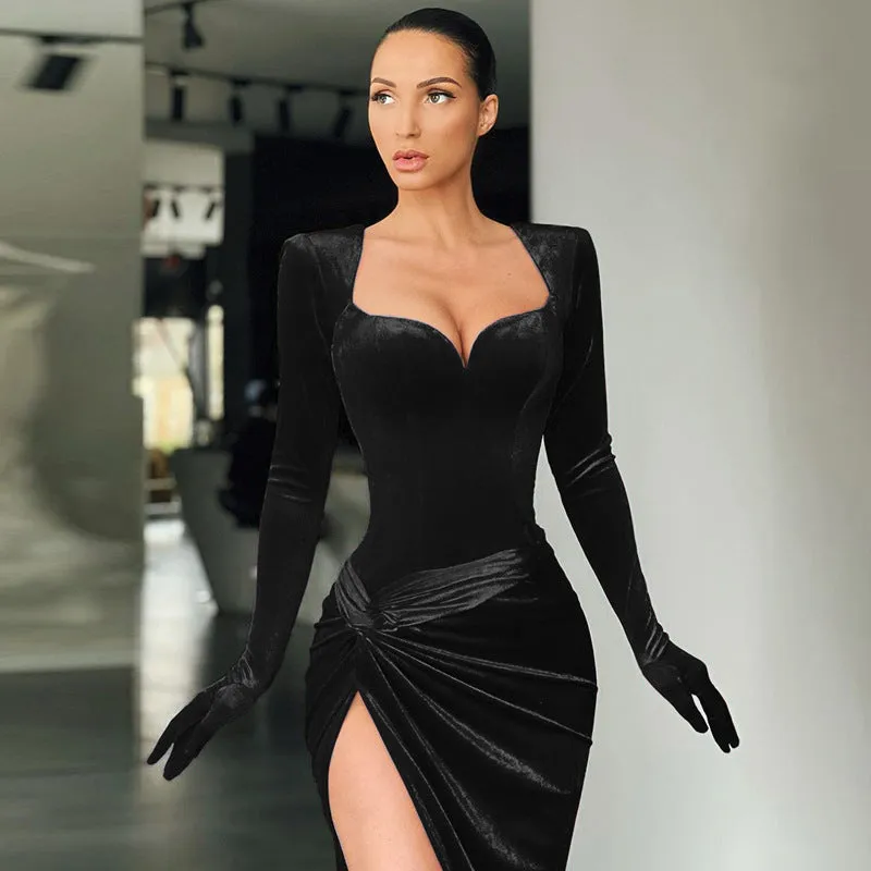 Aleah High Stylish Slit Velvet Dress