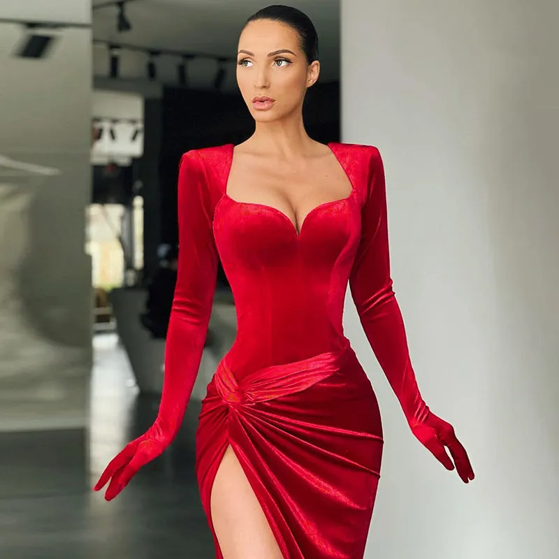 Aleah High Stylish Slit Velvet Dress