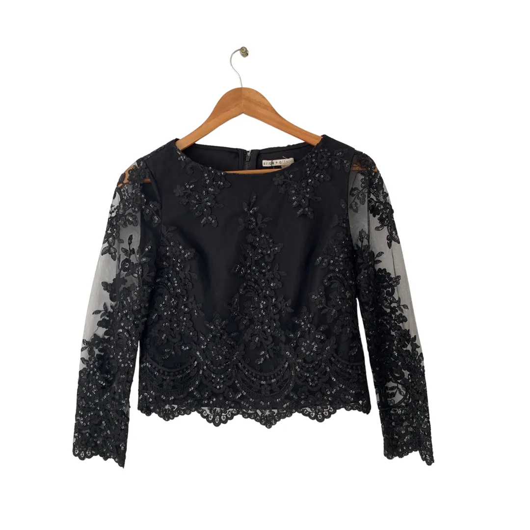 Alice & Olive Black Sequins Net Top | Brand New |