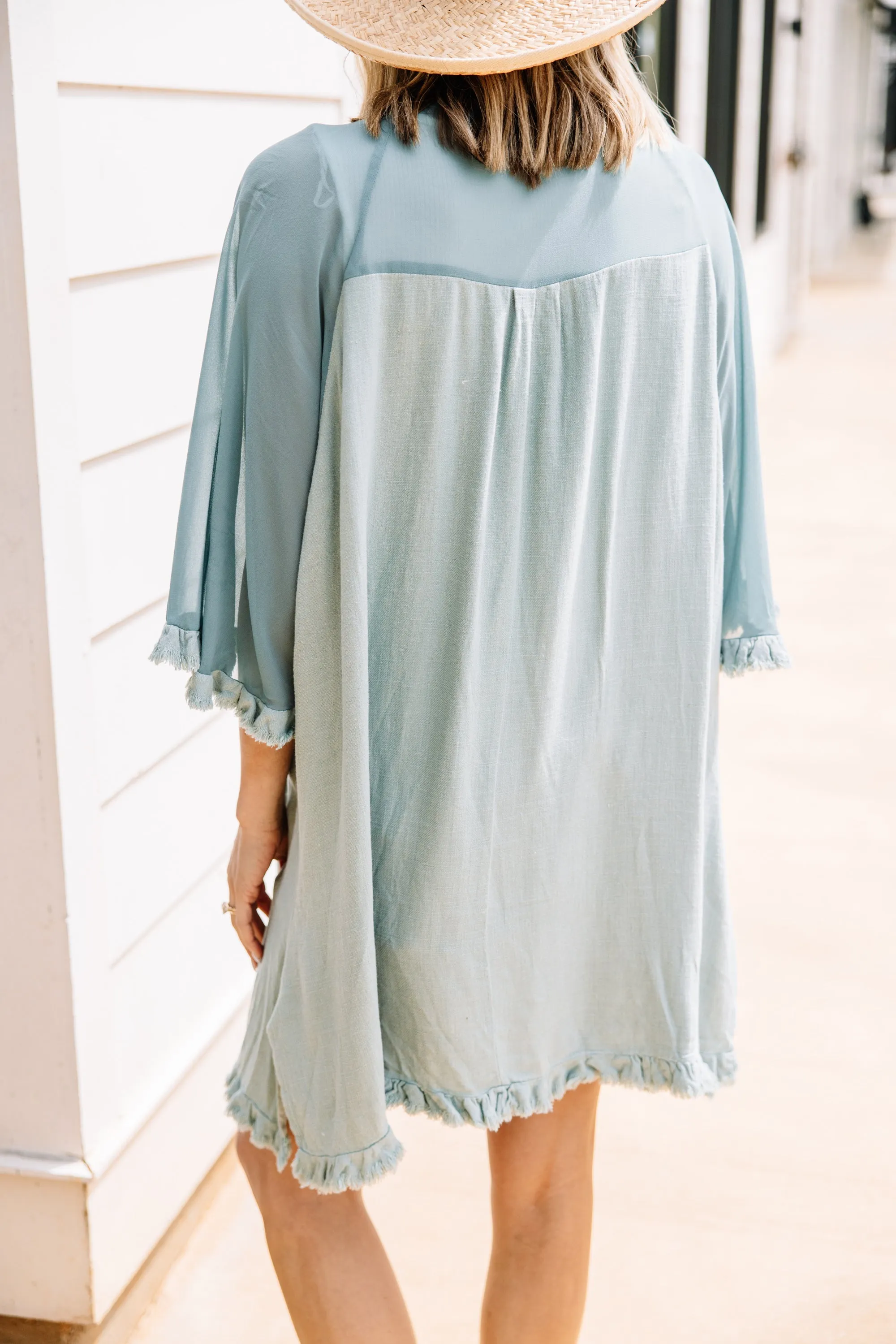 All You Can Do Dusty Mint Linen Kimono