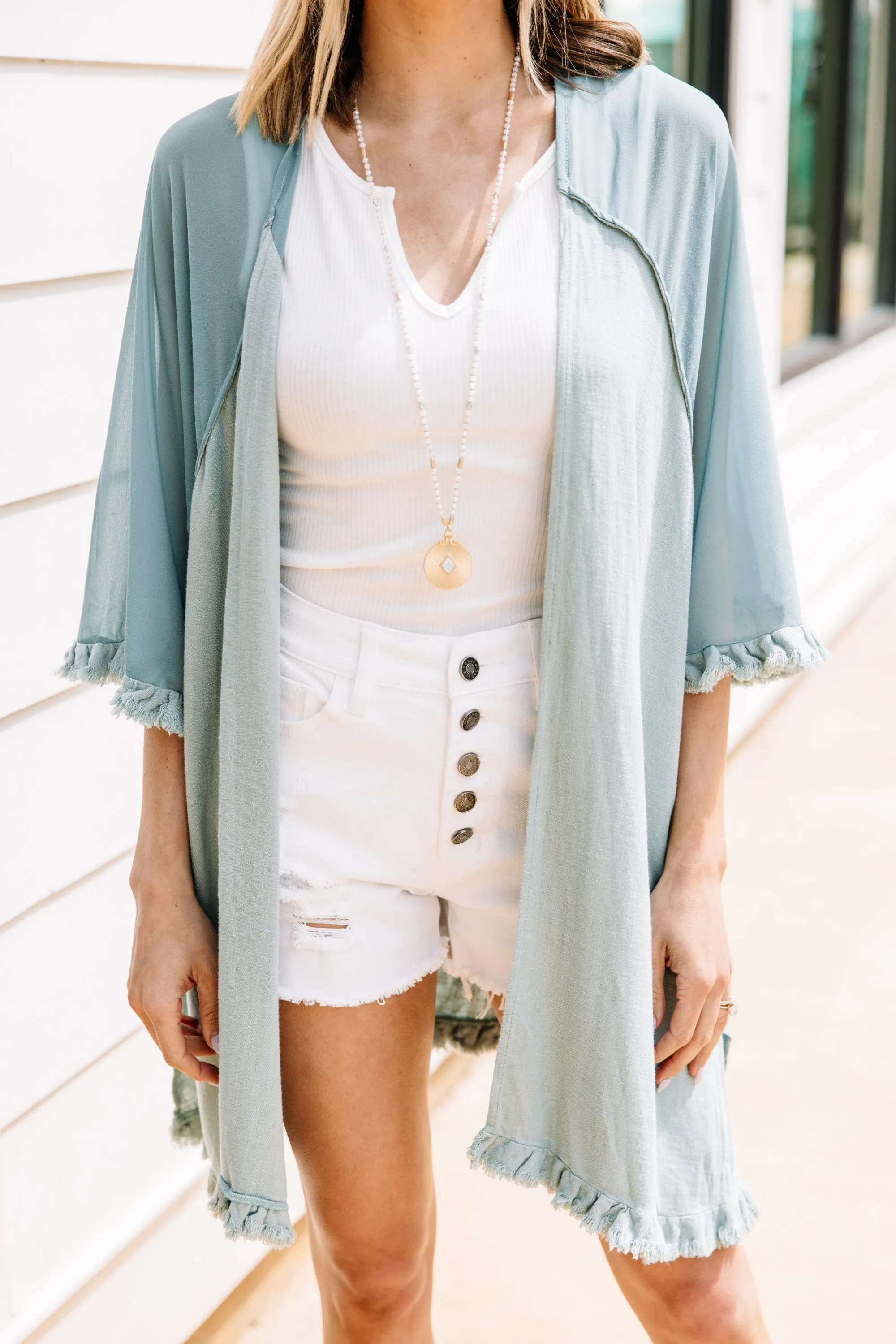 All You Can Do Dusty Mint Linen Kimono