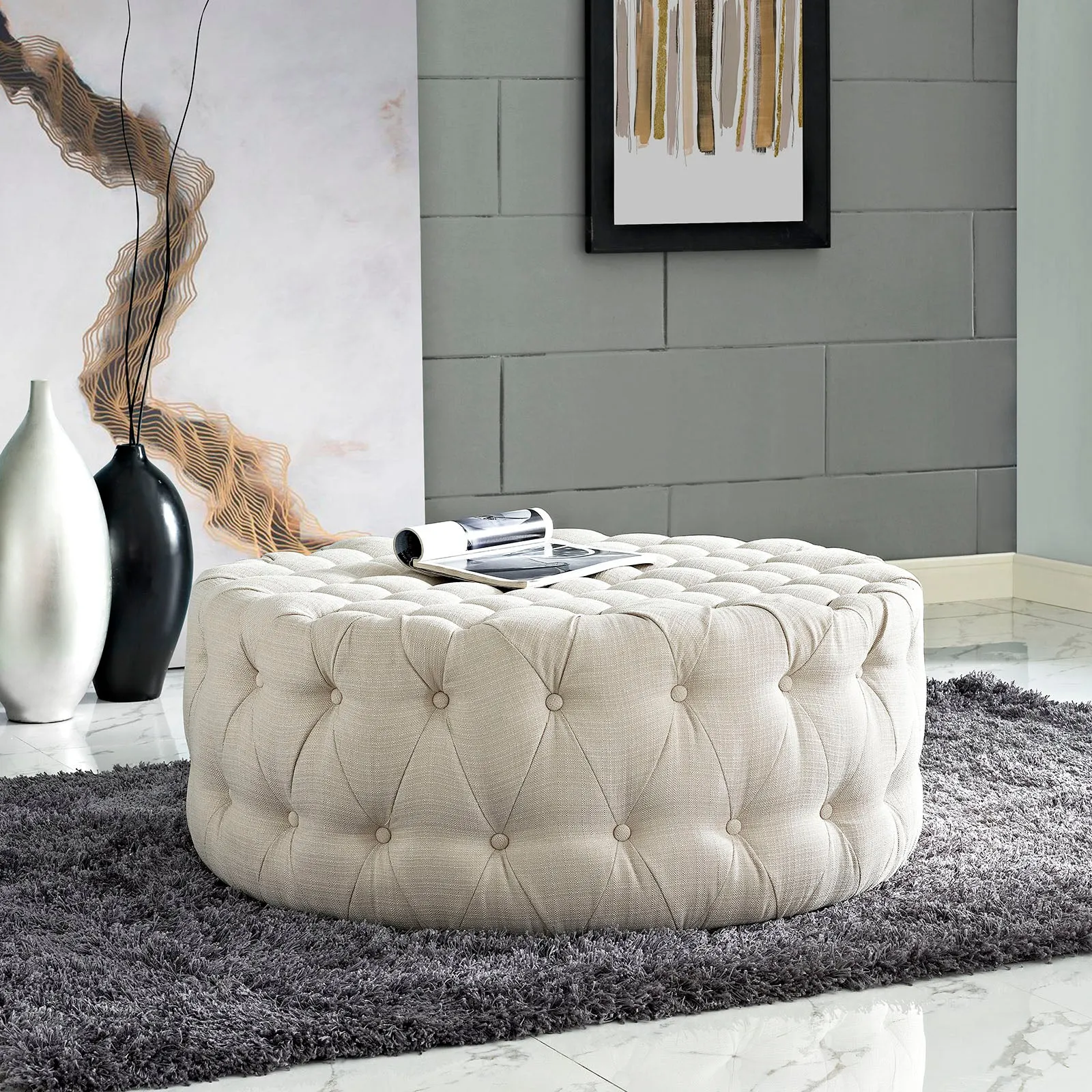 Amour Upholstered Fabric Ottoman by Modway