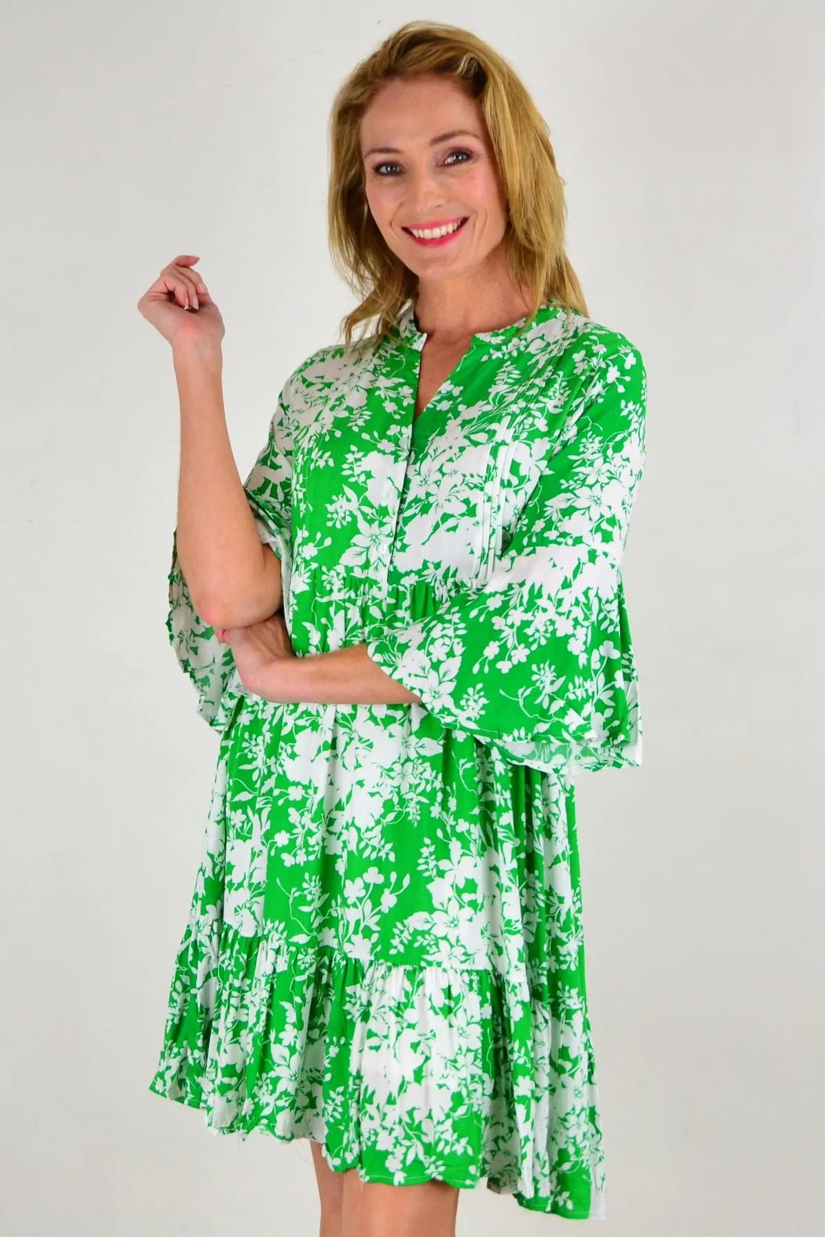 Apple Green Sweet Citrus Frill Sleeve Tunic Dress