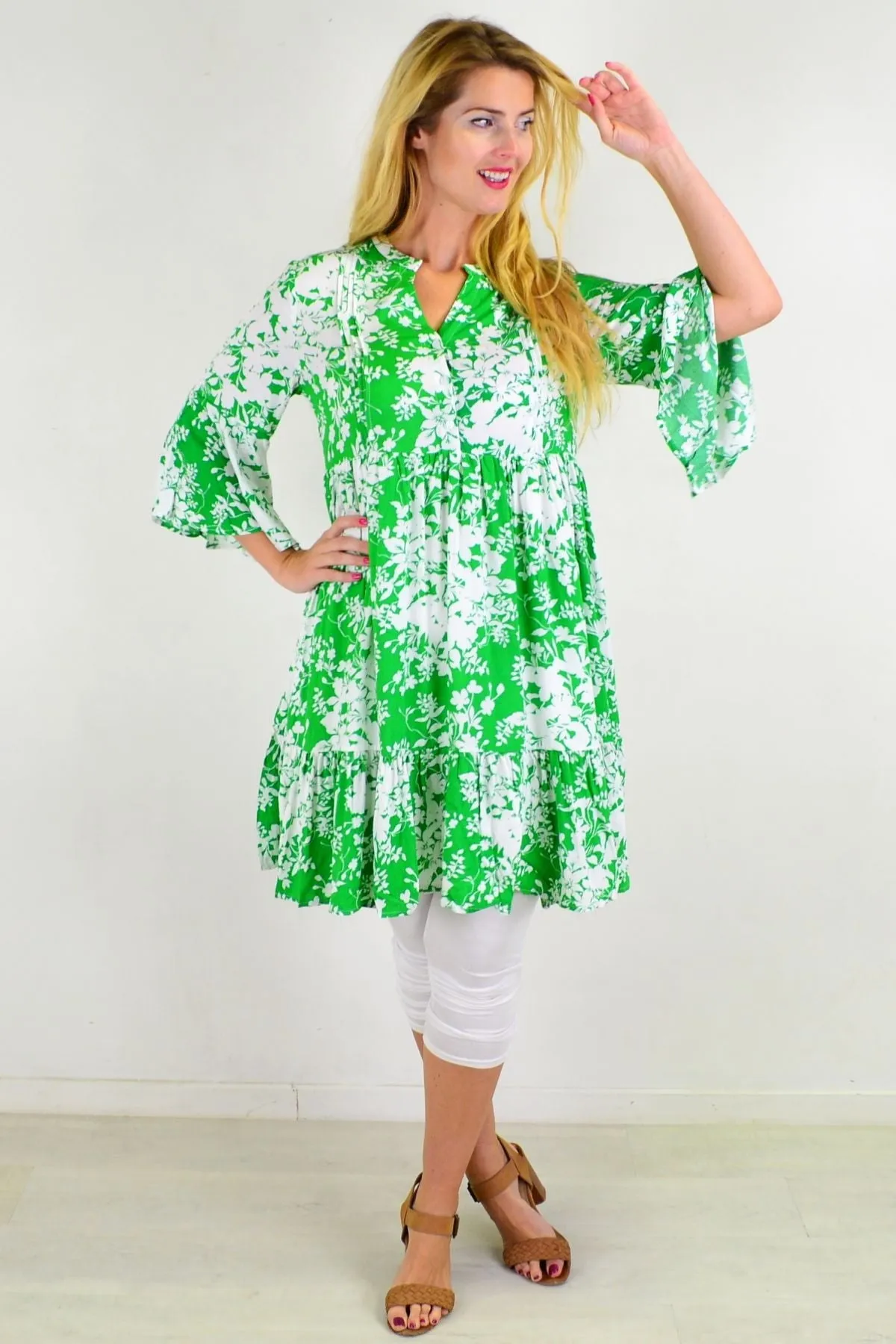 Apple Green Sweet Citrus Frill Sleeve Tunic Dress