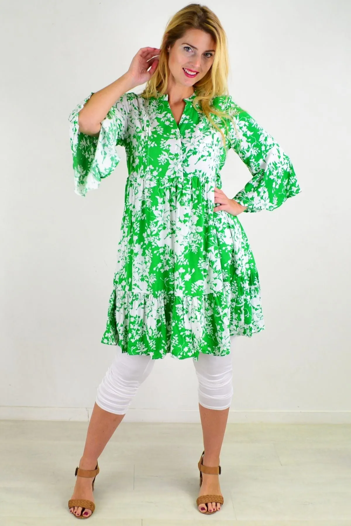 Apple Green Sweet Citrus Frill Sleeve Tunic Dress