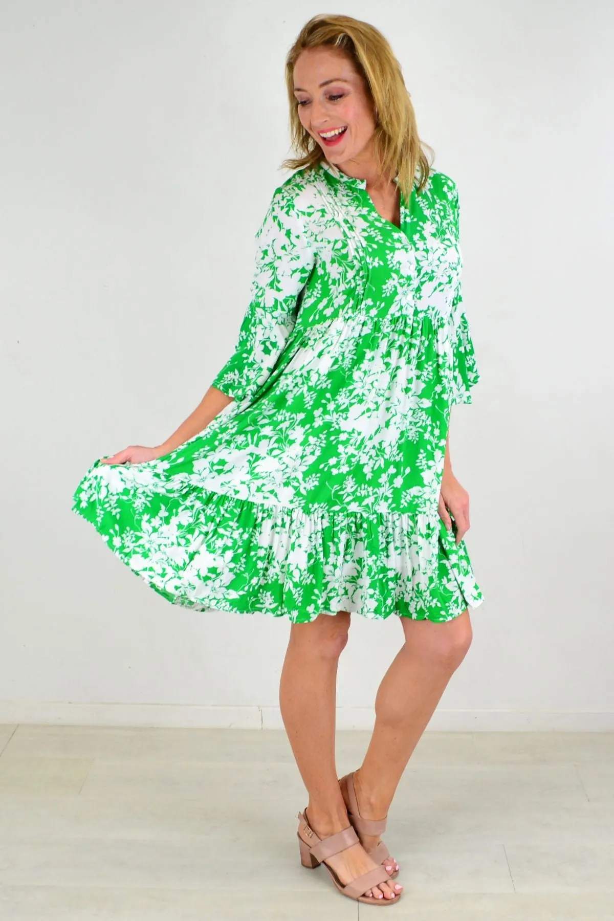 Apple Green Sweet Citrus Frill Sleeve Tunic Dress