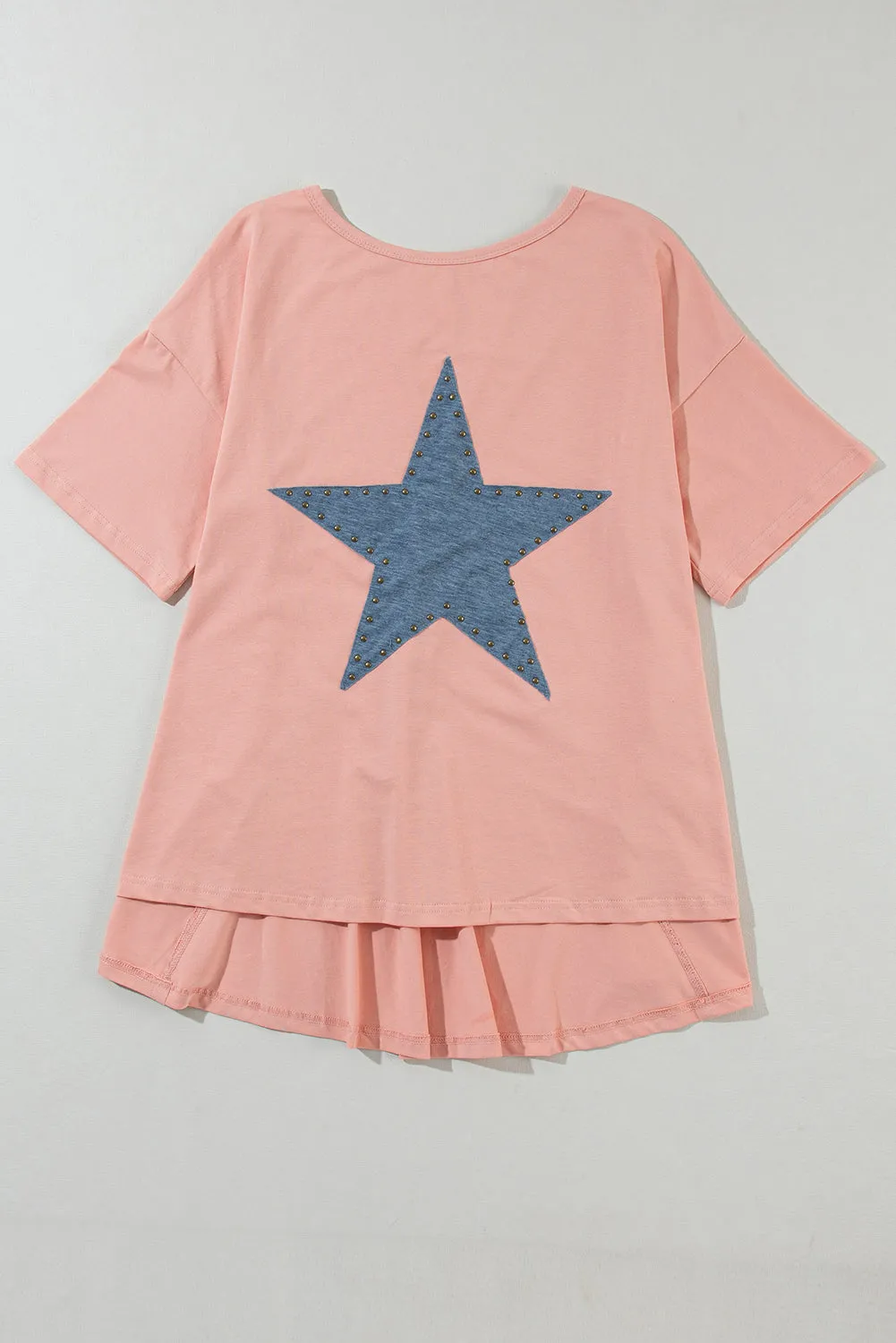 Apricot Pink Mineral Wash Studded Star Patch Graphic High Low Tee