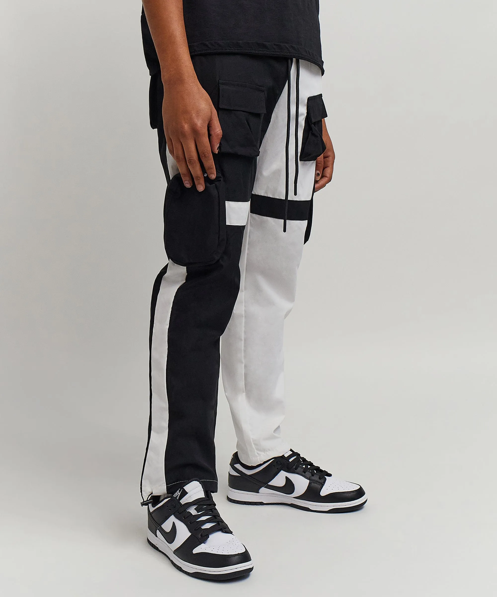 Bader Cotton Twill Color Block Utility Joggers - Black&White