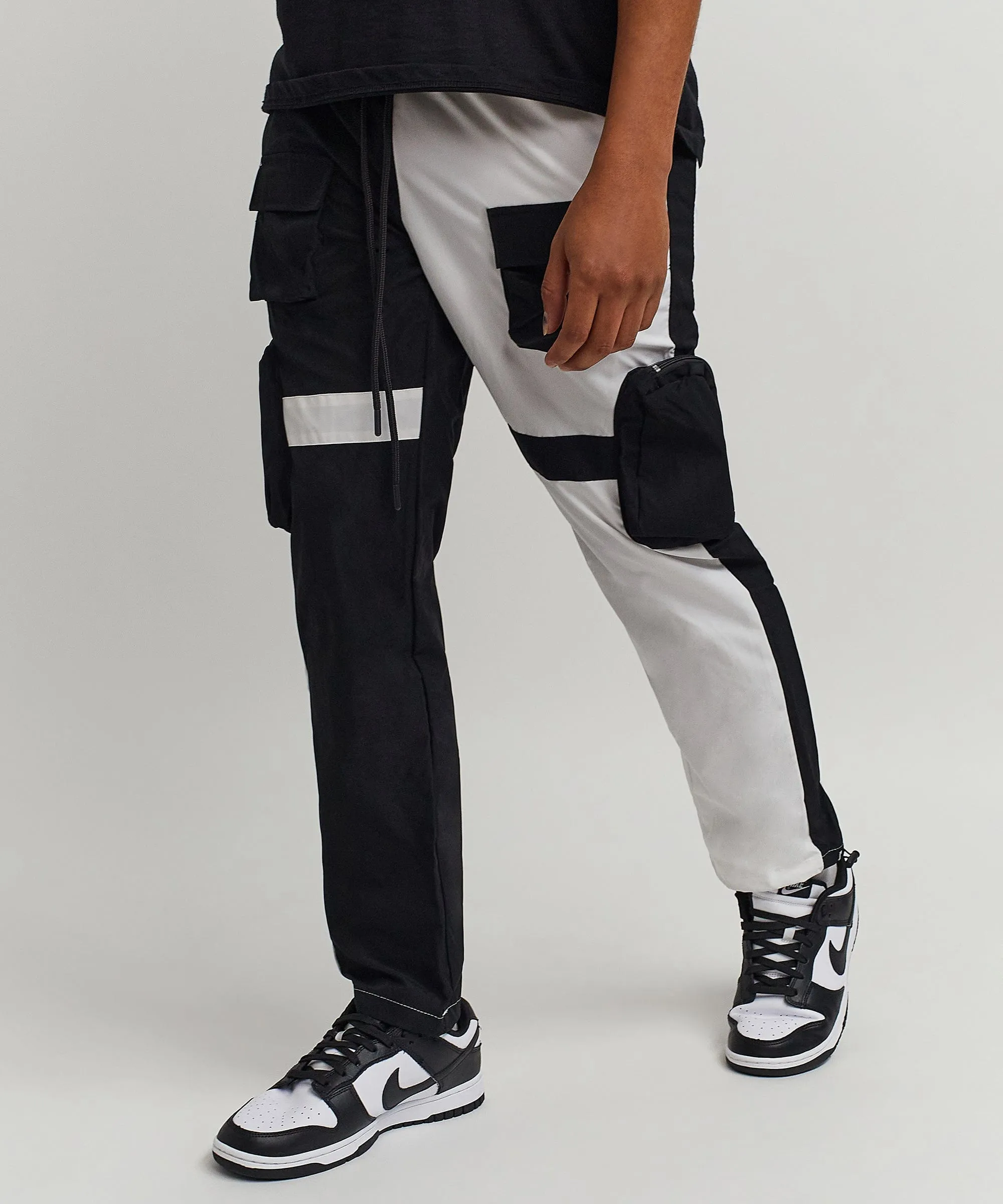 Bader Cotton Twill Color Block Utility Joggers - Black&White