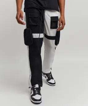 Bader Cotton Twill Color Block Utility Joggers - Black&White