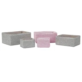 Basket set DKD Home Decor 41 x 29 x 18 cm Silver Grey Pink polypropylene