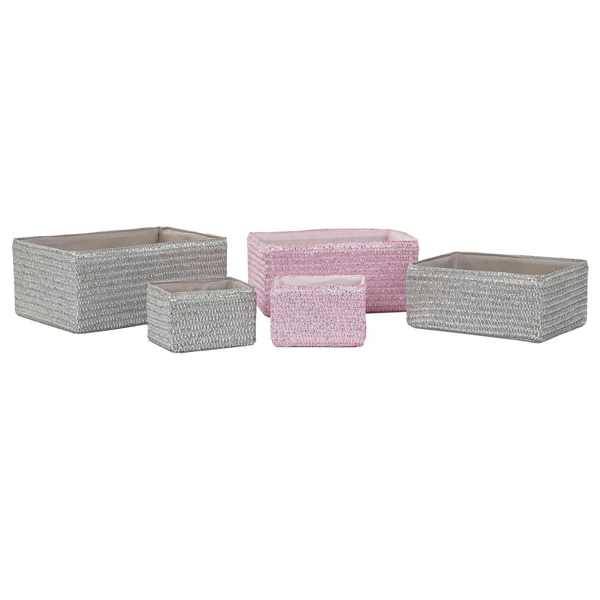 Basket set DKD Home Decor 41 x 29 x 18 cm Silver Grey Pink polypropylene