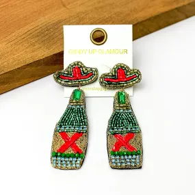 Beaded Green Beer Bottle Earrings with Sombrero Studs