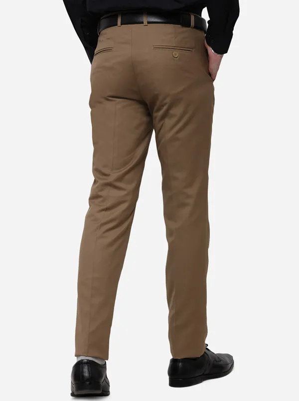 Beige Solid Slim Fit Formal Trouser | Metal