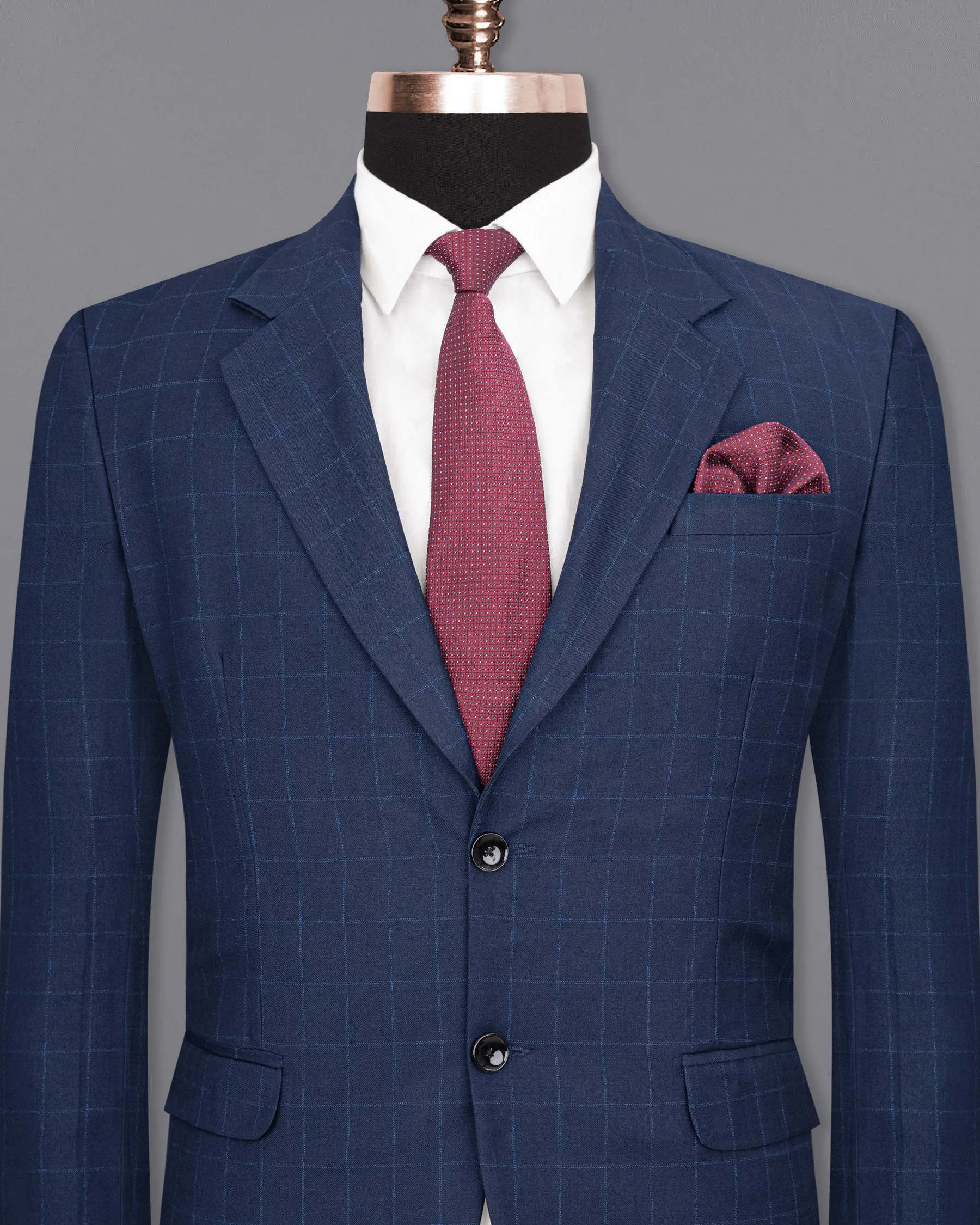 Big Stone Blue Super fine Subtle Checkered Wool Rich Blazer