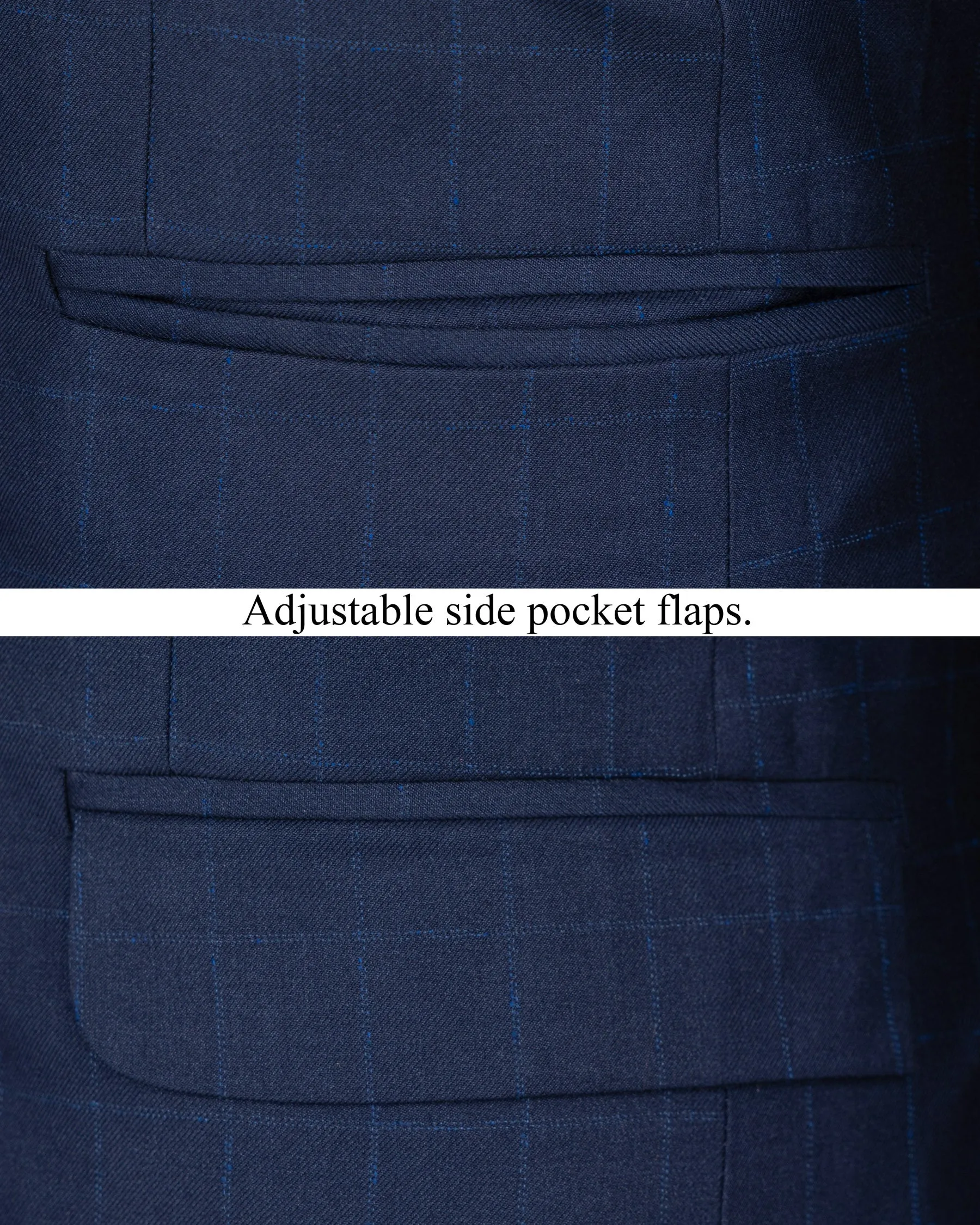 Big Stone Blue Super fine Subtle Checkered Wool Rich Blazer