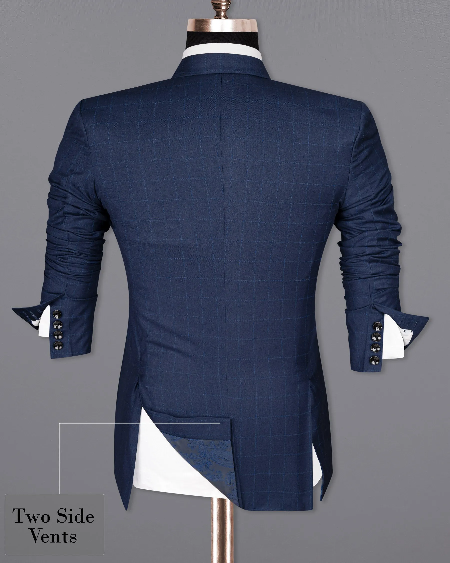 Big Stone Blue Super fine Subtle Checkered Wool Rich Blazer