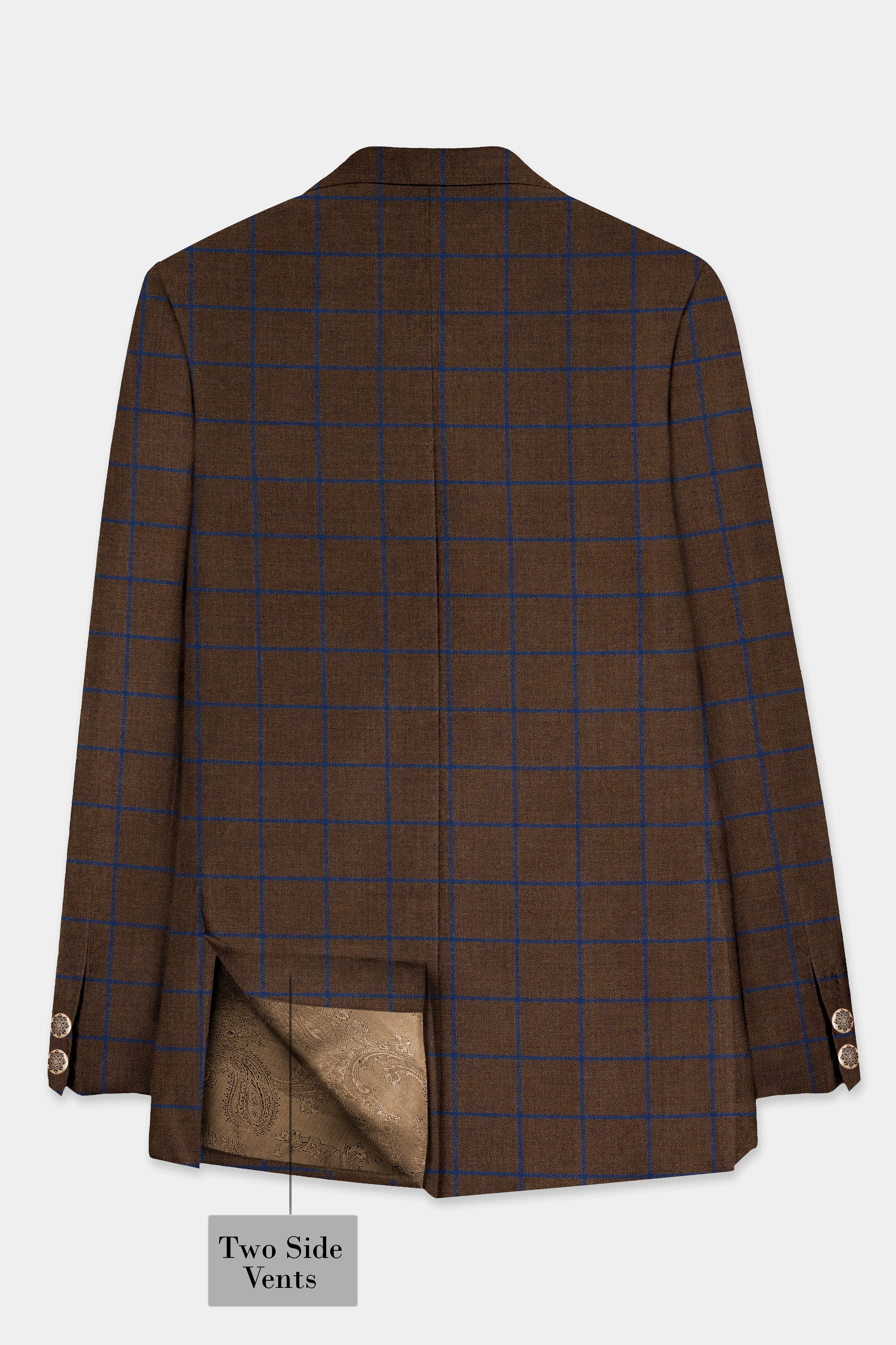 Bistre Brown with Catalina Blue Windowpane Bandhgala Tweed Blazer