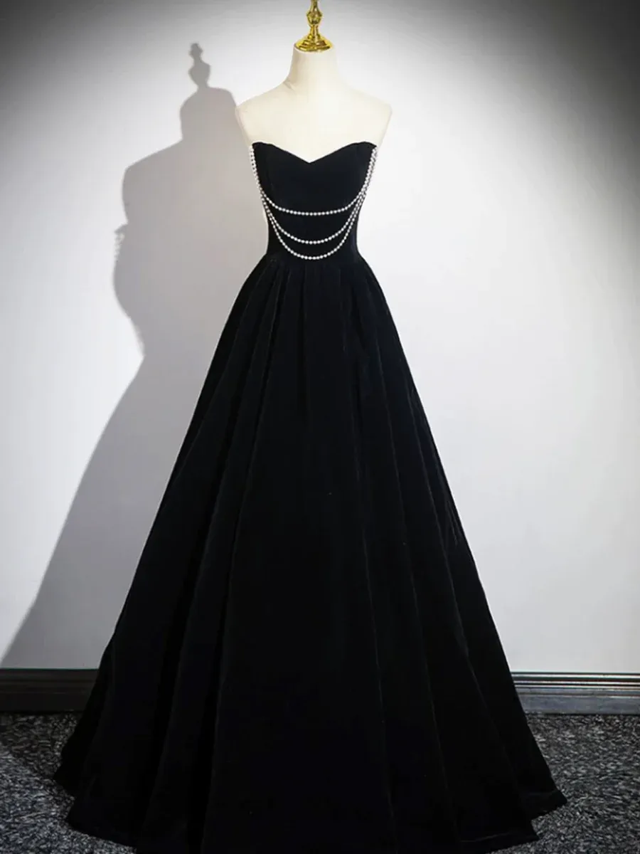 Black A-Line Velvet Long Prom Dress Formal Party Dress,DP1649