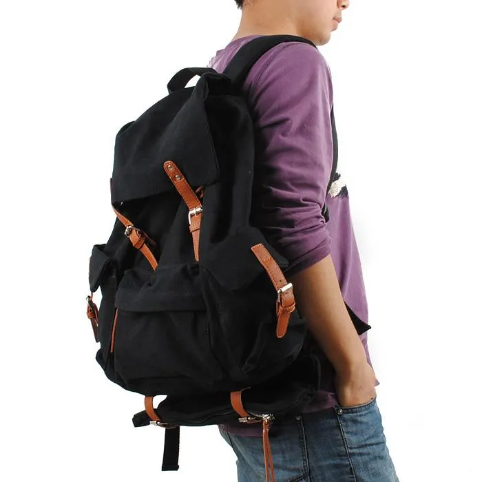 Black CANVAS Mens Casual Waterproof Computer Backpack Black Travel Backpack College Backpack Hiking Backpack For Men