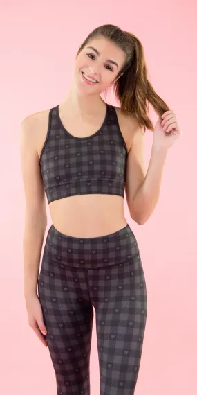 Black Hearts Plaid [Final Sale] - Sports Bra