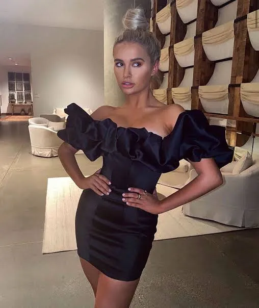 Black Off Shoulder Short Paarty Dress Satin Homecoming Dress, DP2348