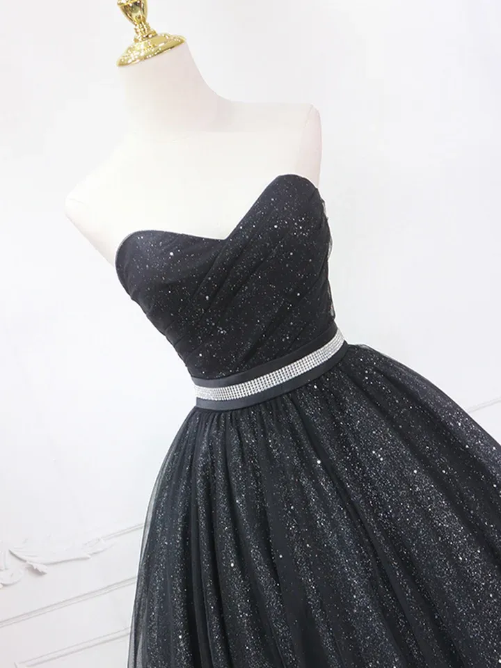 Black Shiny Sweetheart Strapless Homecoming Dress Mini Party DressDP1717