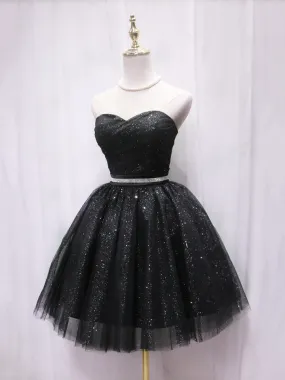 Black Shiny Sweetheart Strapless Homecoming Dress Mini Party DressDP1717