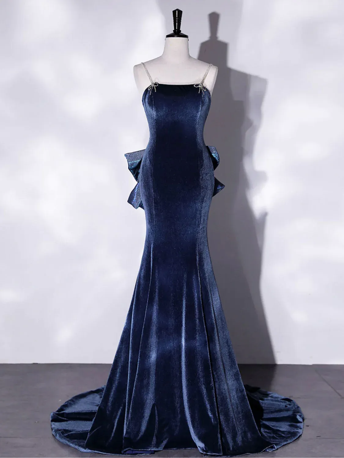 Blue Mermaid Velvet Long Prom Dresses Velvet Long Evening Dress,DP496