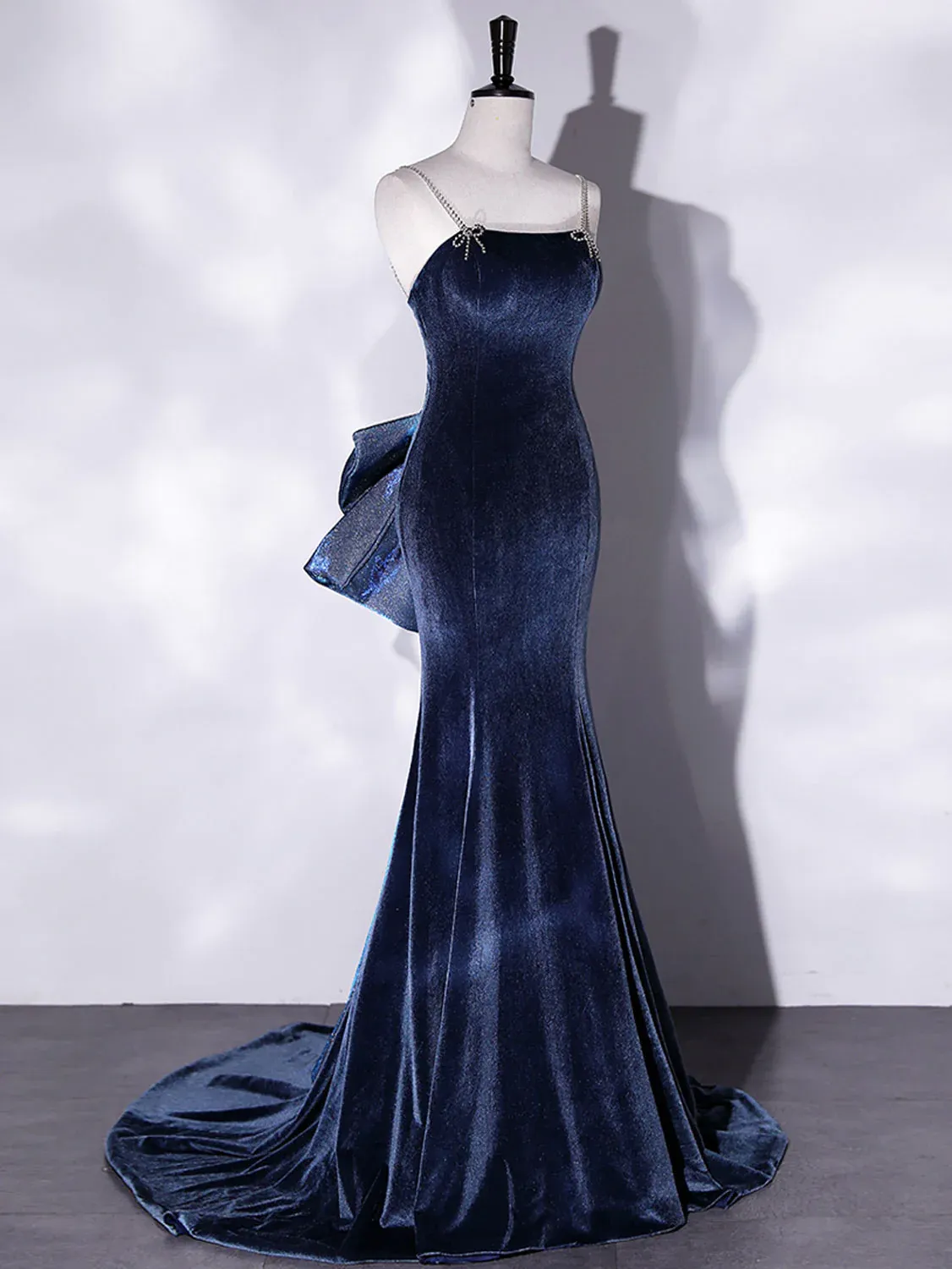 Blue Mermaid Velvet Long Prom Dresses Velvet Long Evening Dress,DP496