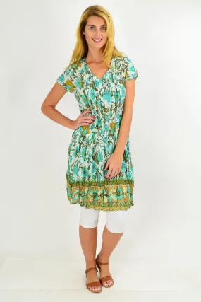 Blue Tree Flower Cotton Tunic Dress