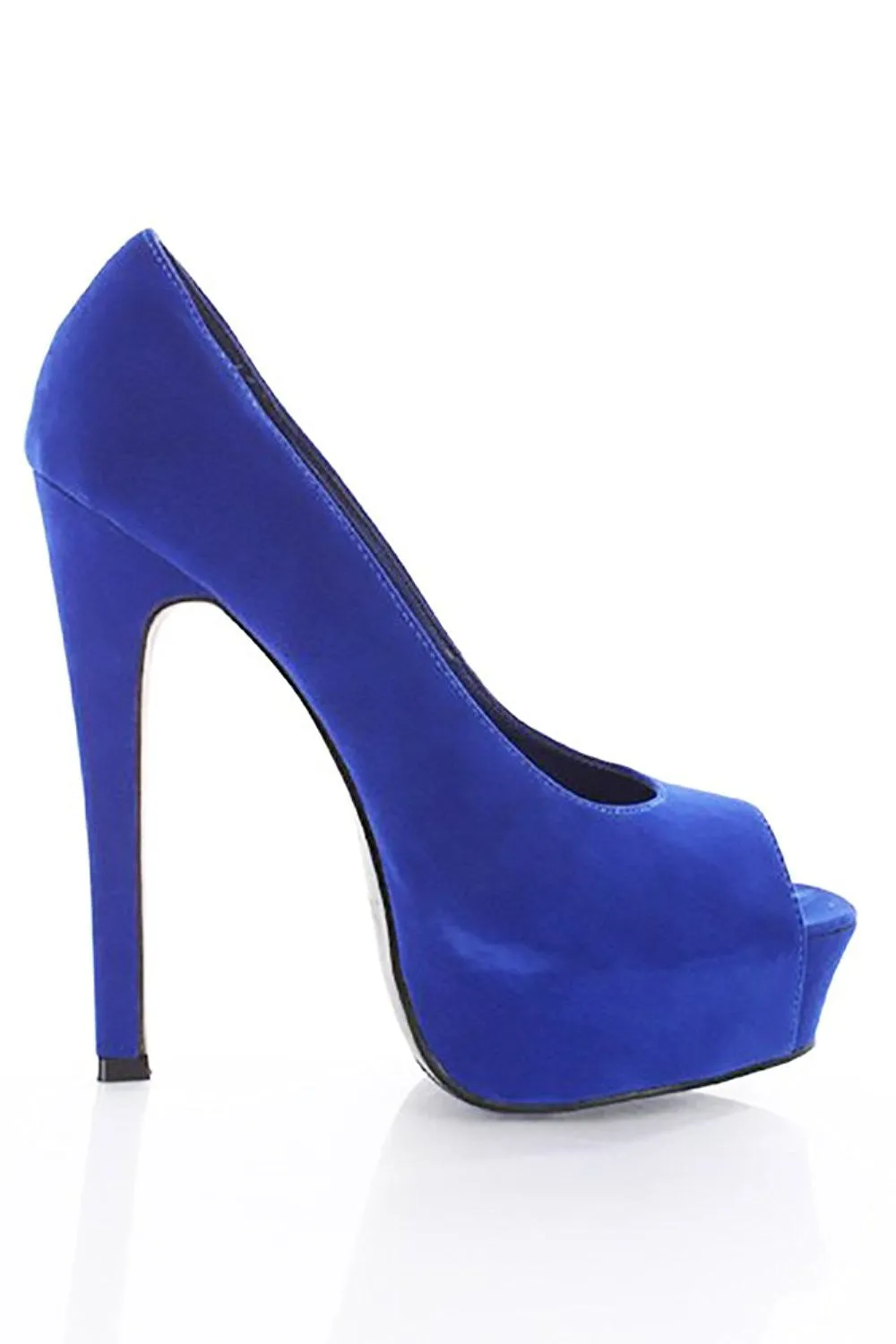 Blue Velvet Open Toe Platform Stiletto Heel Pumps Women's