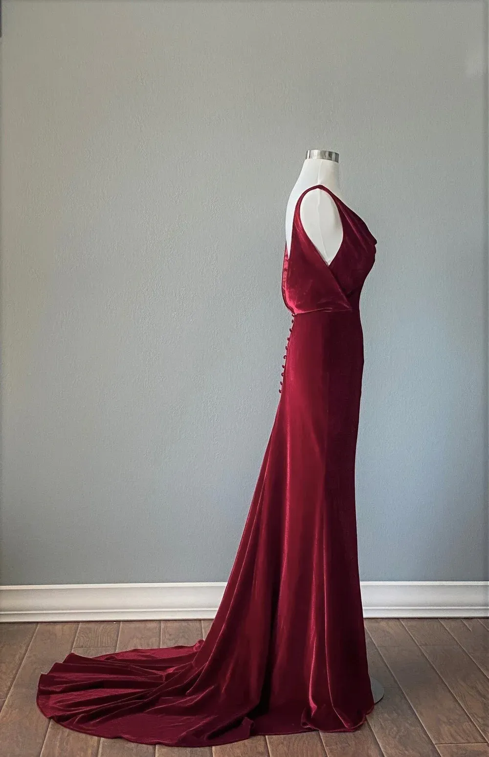 Burgundy Backless Velvet Long Prom Dress Formal Party Dress,DP1061