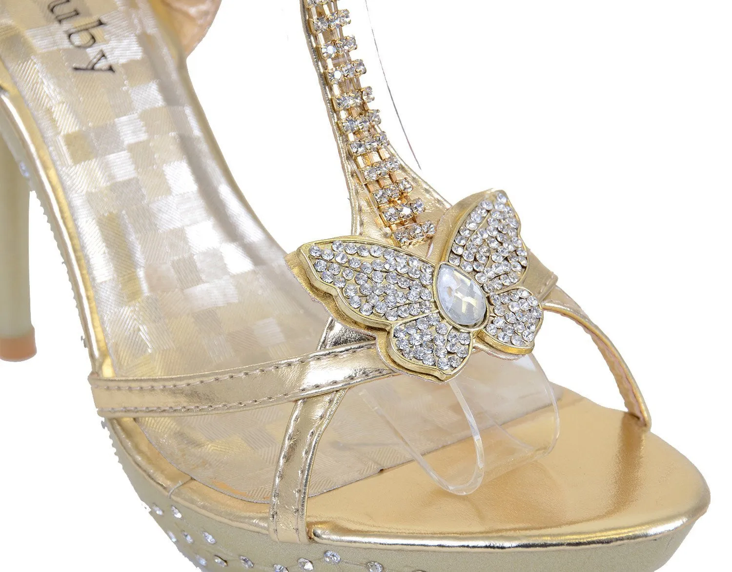 Butterfly Jeweled Gold Formal Wedding Bridal Heel Sandal