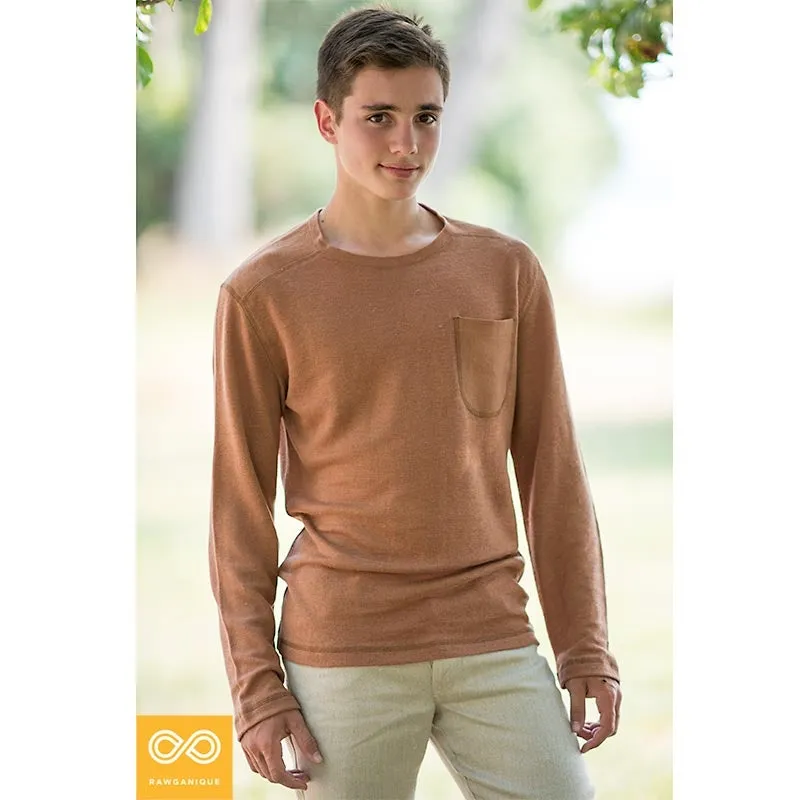 CAMBRIDGE Long-Sleeved 100% Organic Hemp Knit Shirt with Pocket (Plastic-free, Elastic-free, Latex-free) (100% Biodegradable OC Thread Option)