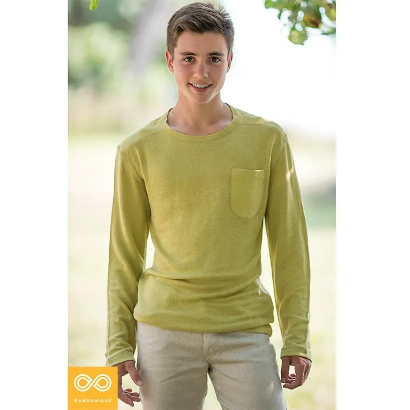 CAMBRIDGE Long-Sleeved 100% Organic Hemp Knit Shirt with Pocket (Plastic-free, Elastic-free, Latex-free) (100% Biodegradable OC Thread Option)