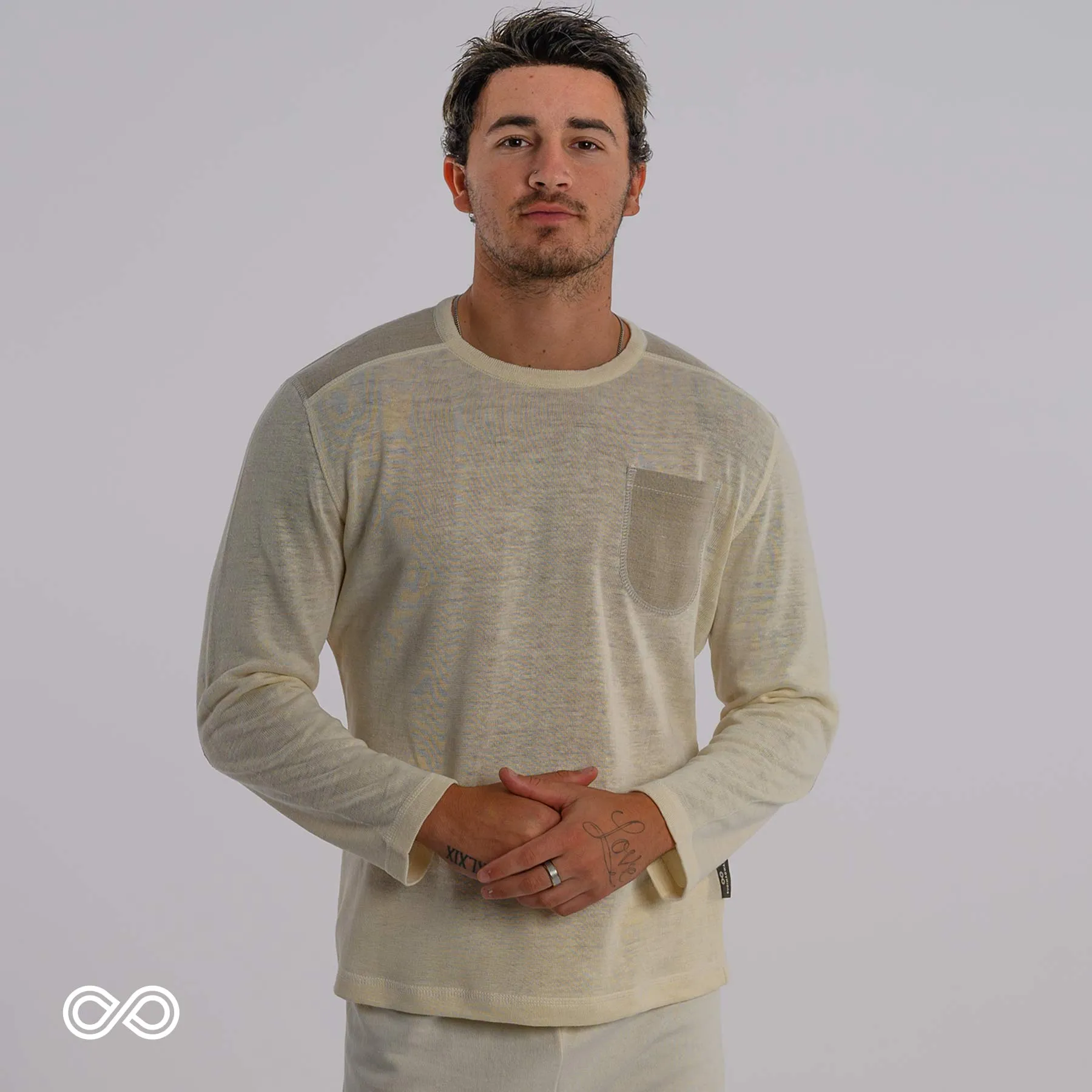 CAMBRIDGE Long-Sleeved 100% Organic Hemp Knit Shirt with Pocket (Plastic-free, Elastic-free, Latex-free) (100% Biodegradable OC Thread Option)