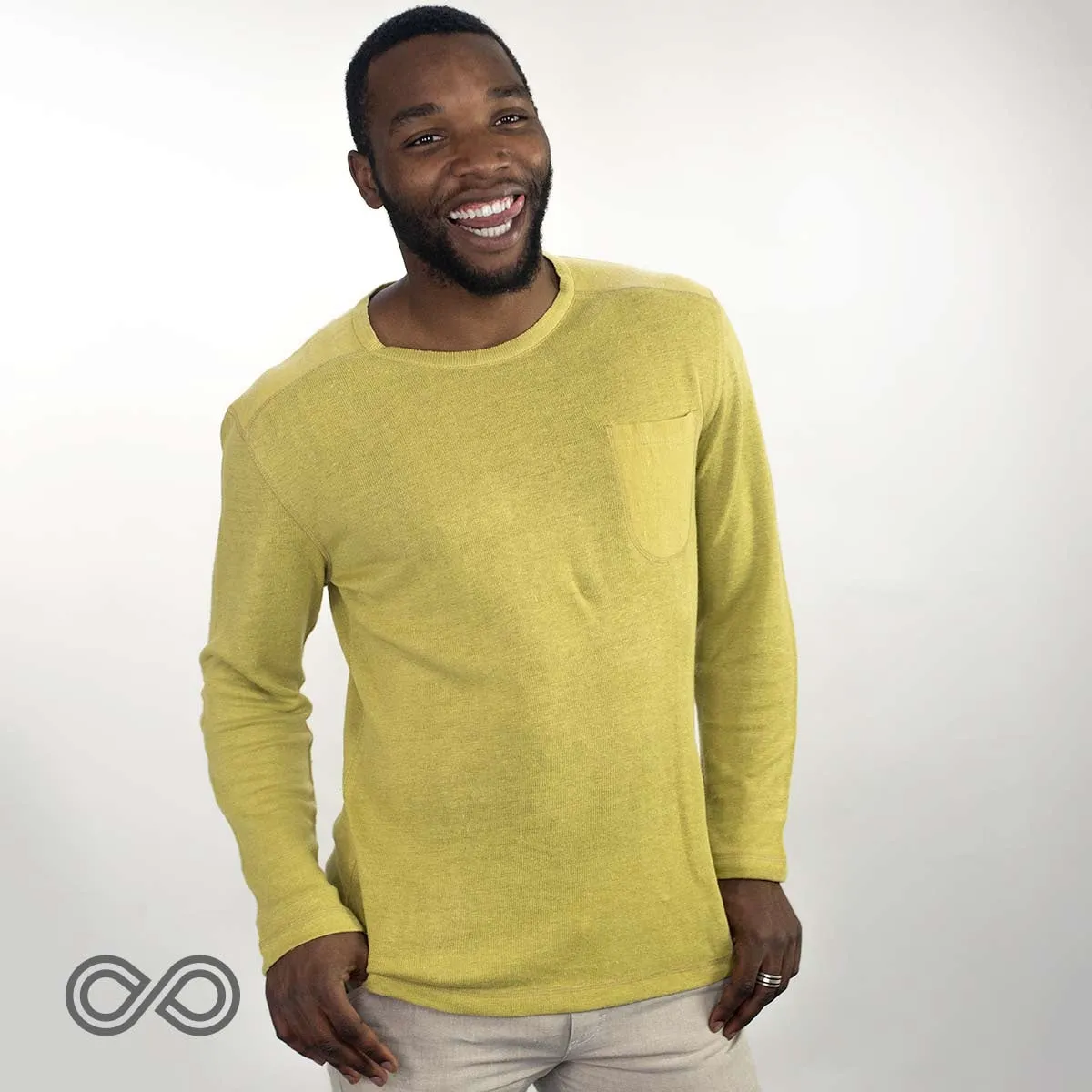 CAMBRIDGE Long-Sleeved 100% Organic Hemp Knit Shirt with Pocket (Plastic-free, Elastic-free, Latex-free) (100% Biodegradable OC Thread Option)